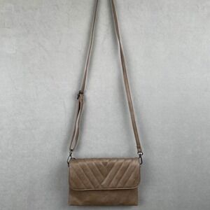 Sam & Hadley Earthy Taupe Chevron Quilted Crossbody Bag Interchangeable Straps